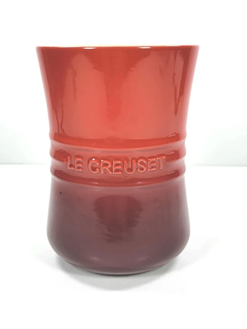 NEW Le Creuset Signature Cerise Red Ceramic Utensil Crock Holder Cream Interior